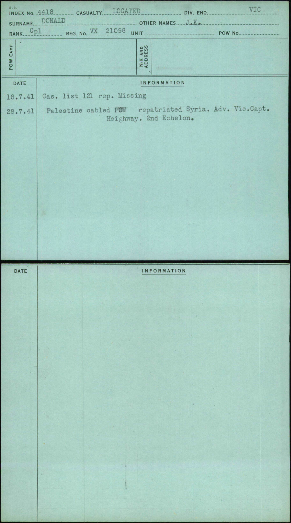 Donald, J K, VX21098