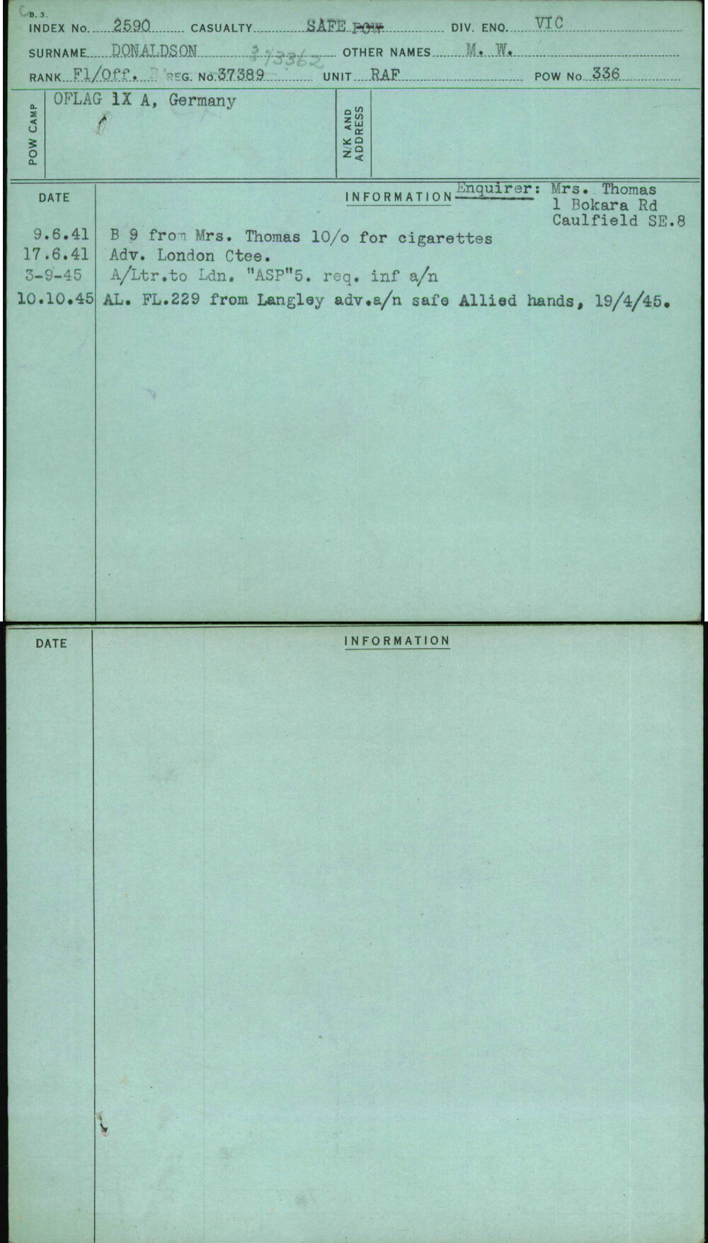 Donaldson, M W, 37389