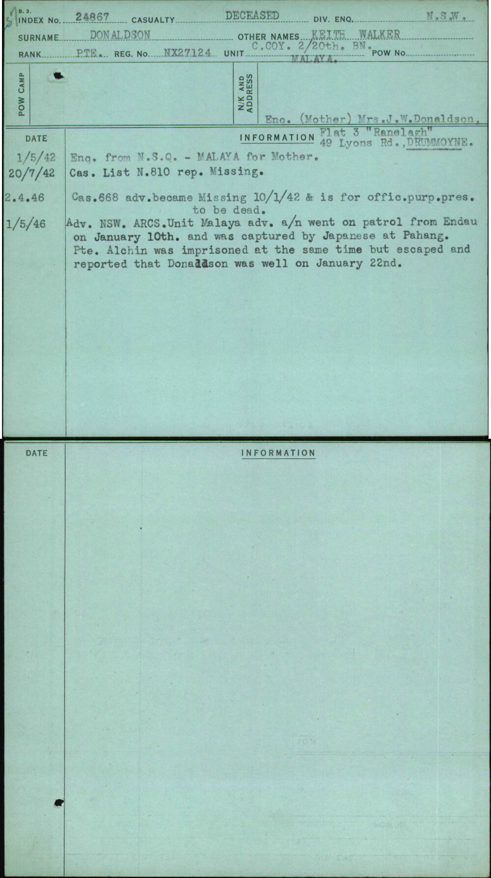 Donaldson, Keith Walker, NX27124