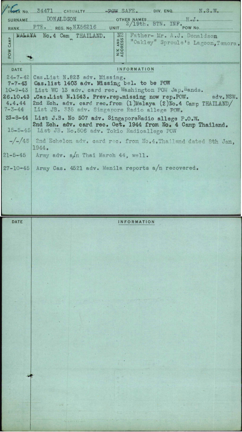 Donaldson, H J, NX56216