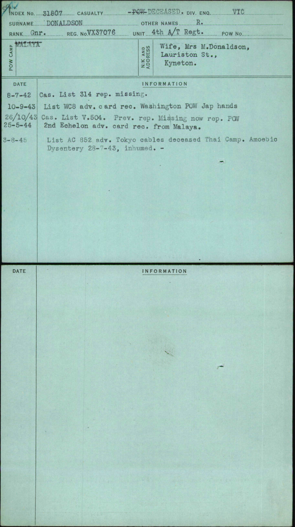 Donaldson, R, VX37076