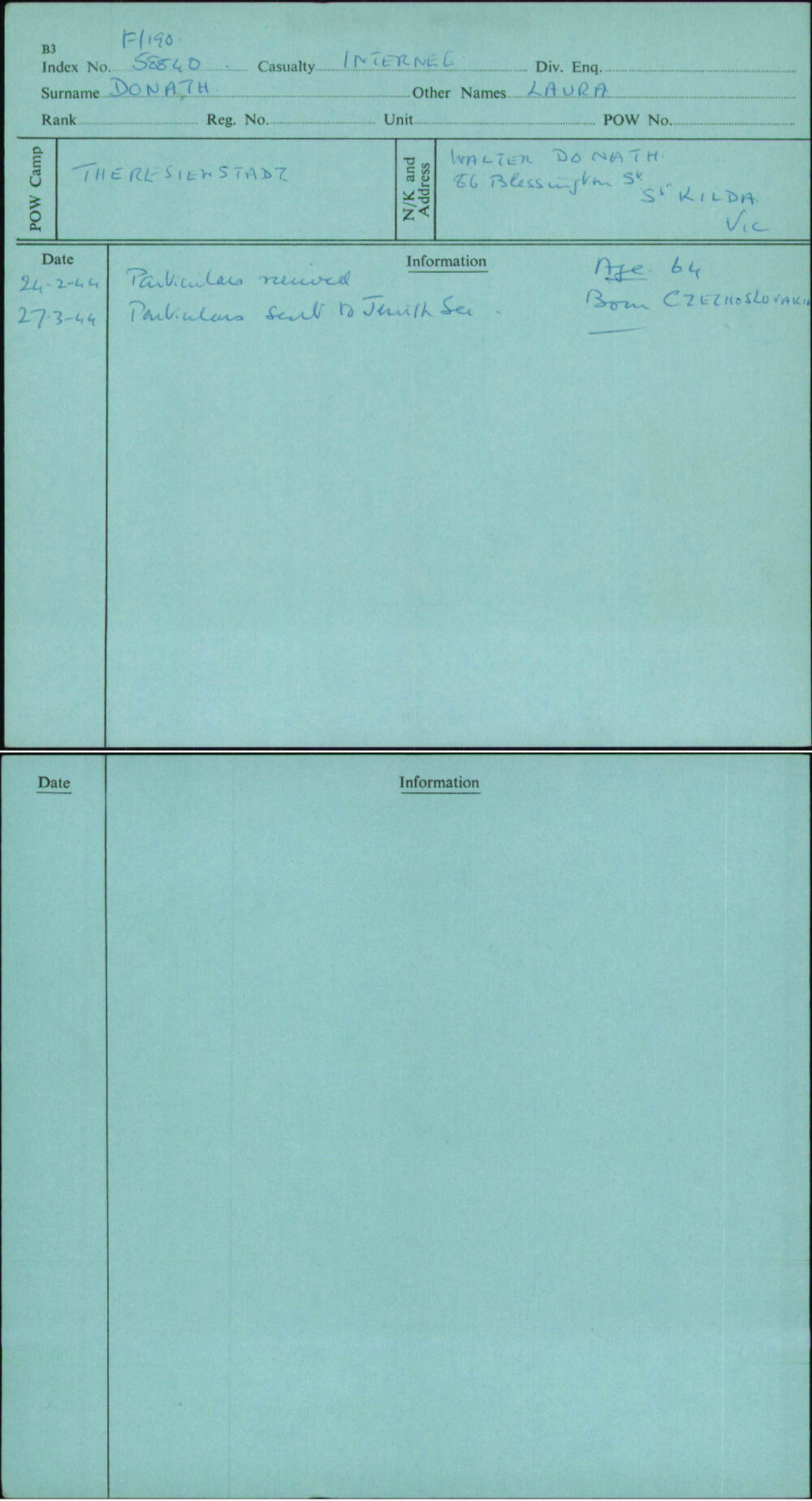 Donath, Laura, [No Service Number]