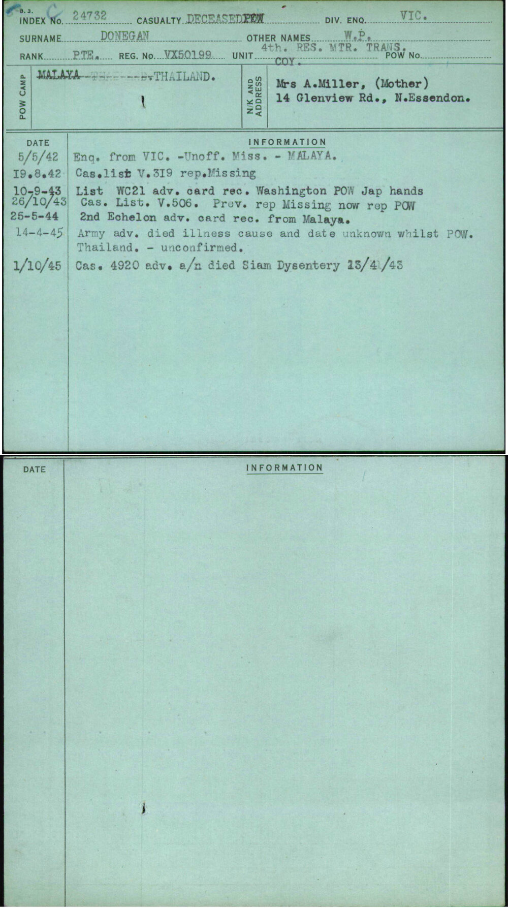 Donegan, W P, VX50199