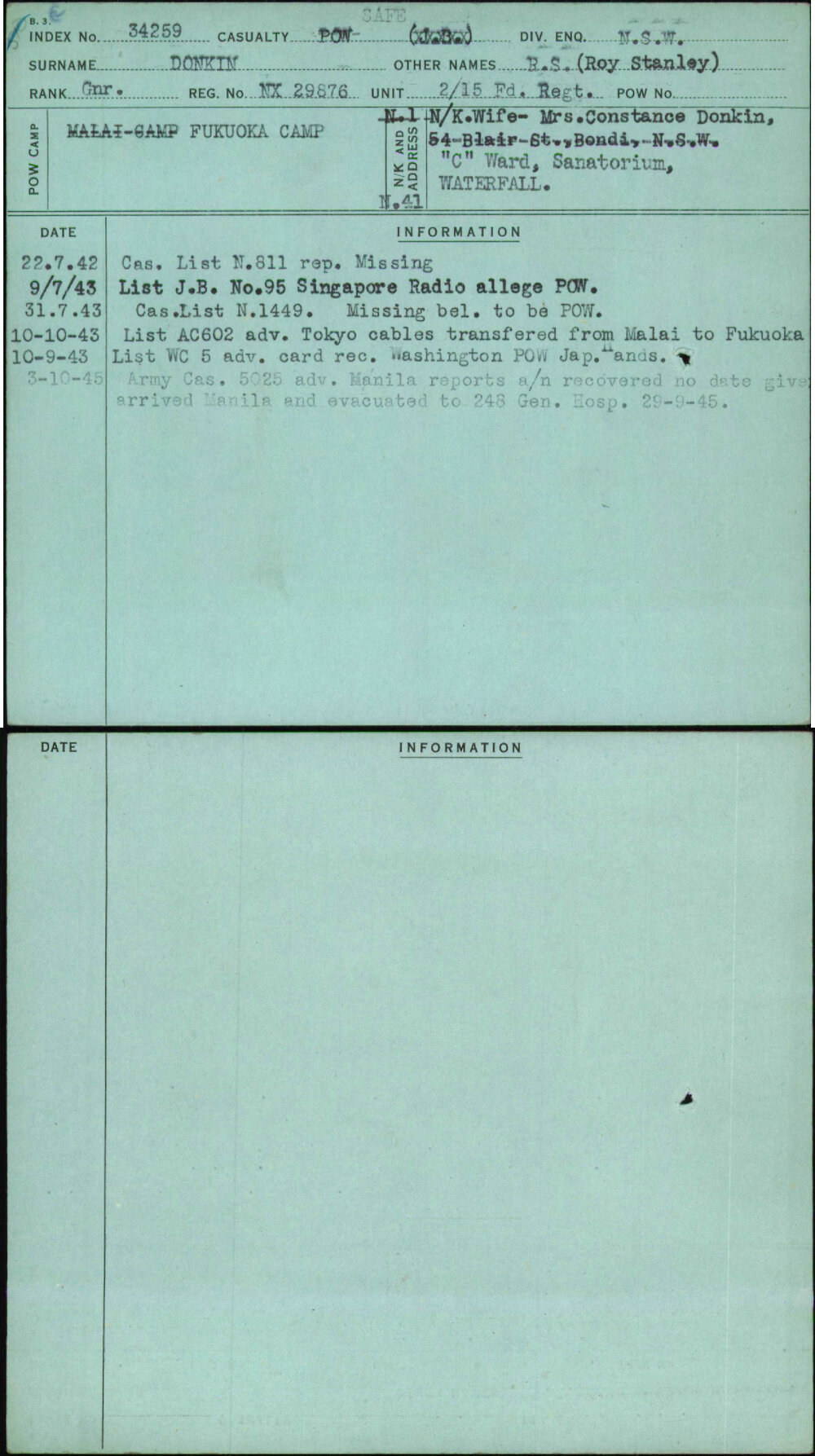 Donkin, R S (Roy Stanley), NX29876