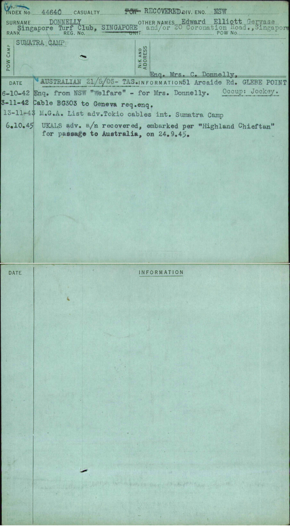 Donnelly, Edward Elliott Gervase, [No Service Number]