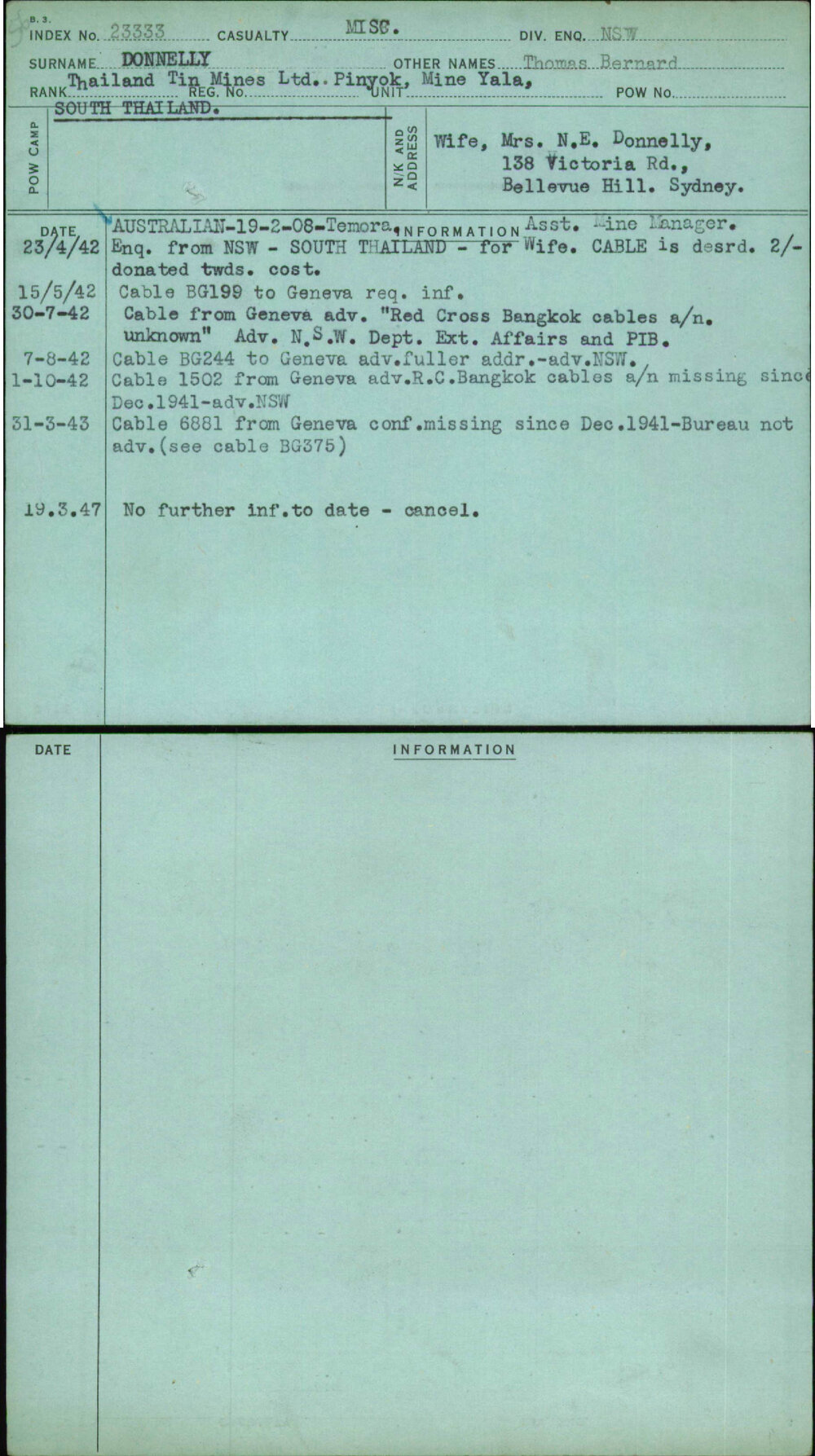 Donnelly, Thomas Bernard, [No Service Number]