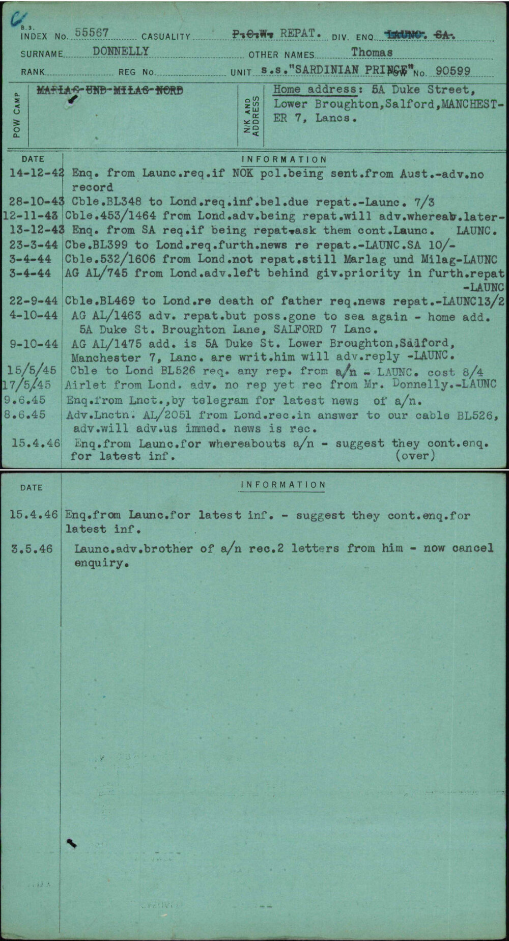 Donnelly, Thomas, [No Service Number]