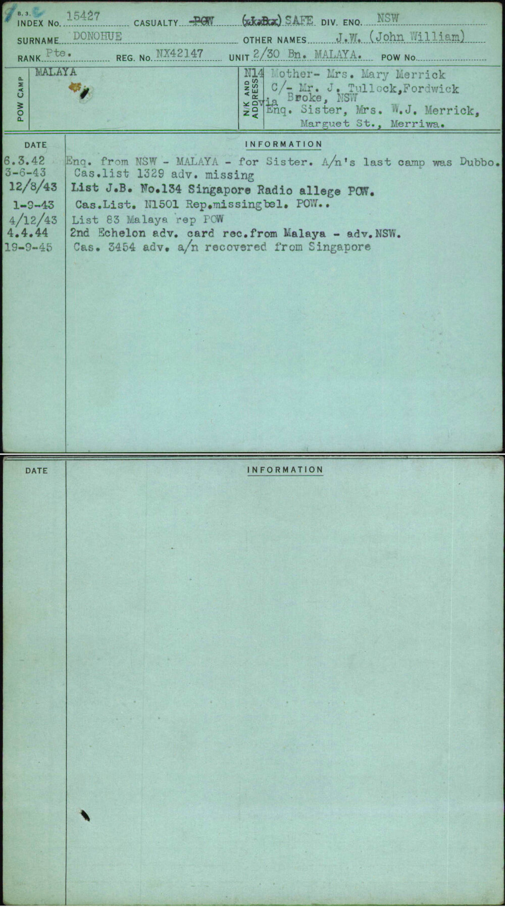 Donohue, J W (John William), NX42147