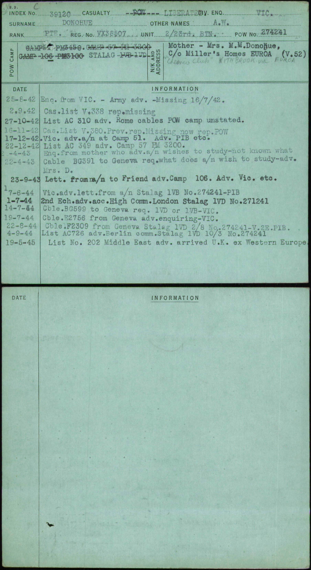 Donohue, A W, VX38507