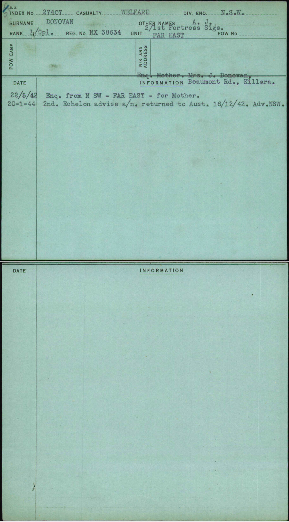 Donovan, A J, NX38634