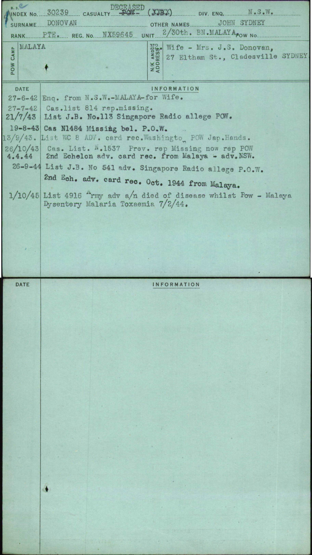 Donovan, John Sydney, NX59645