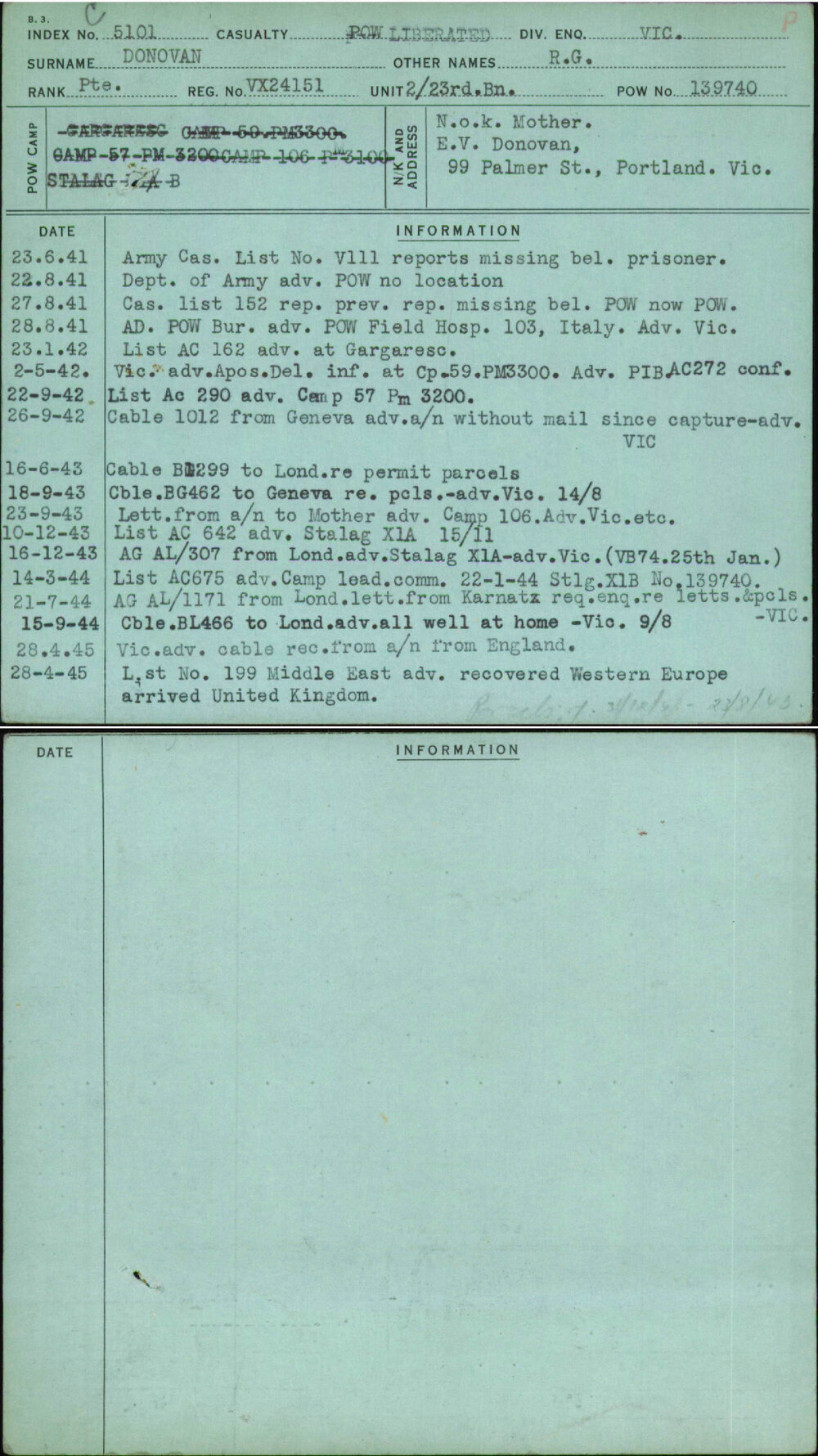 Donovan, R G, VX24151