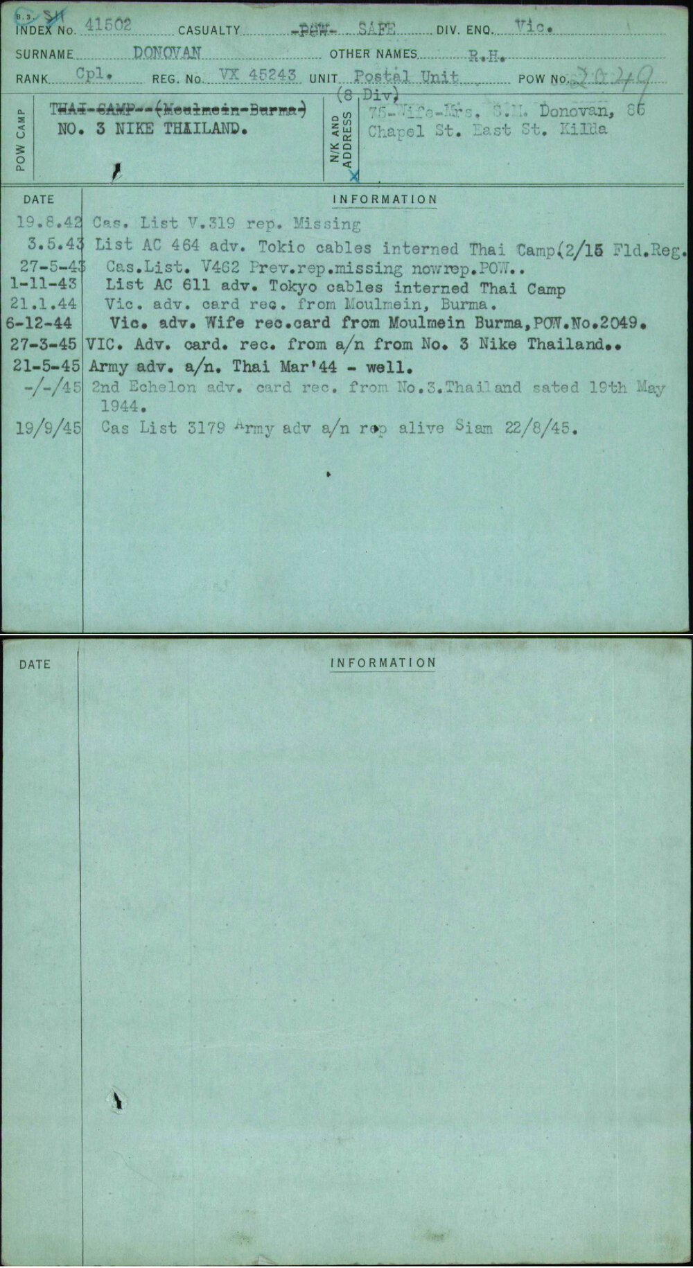 Donovan, R H, VX45243