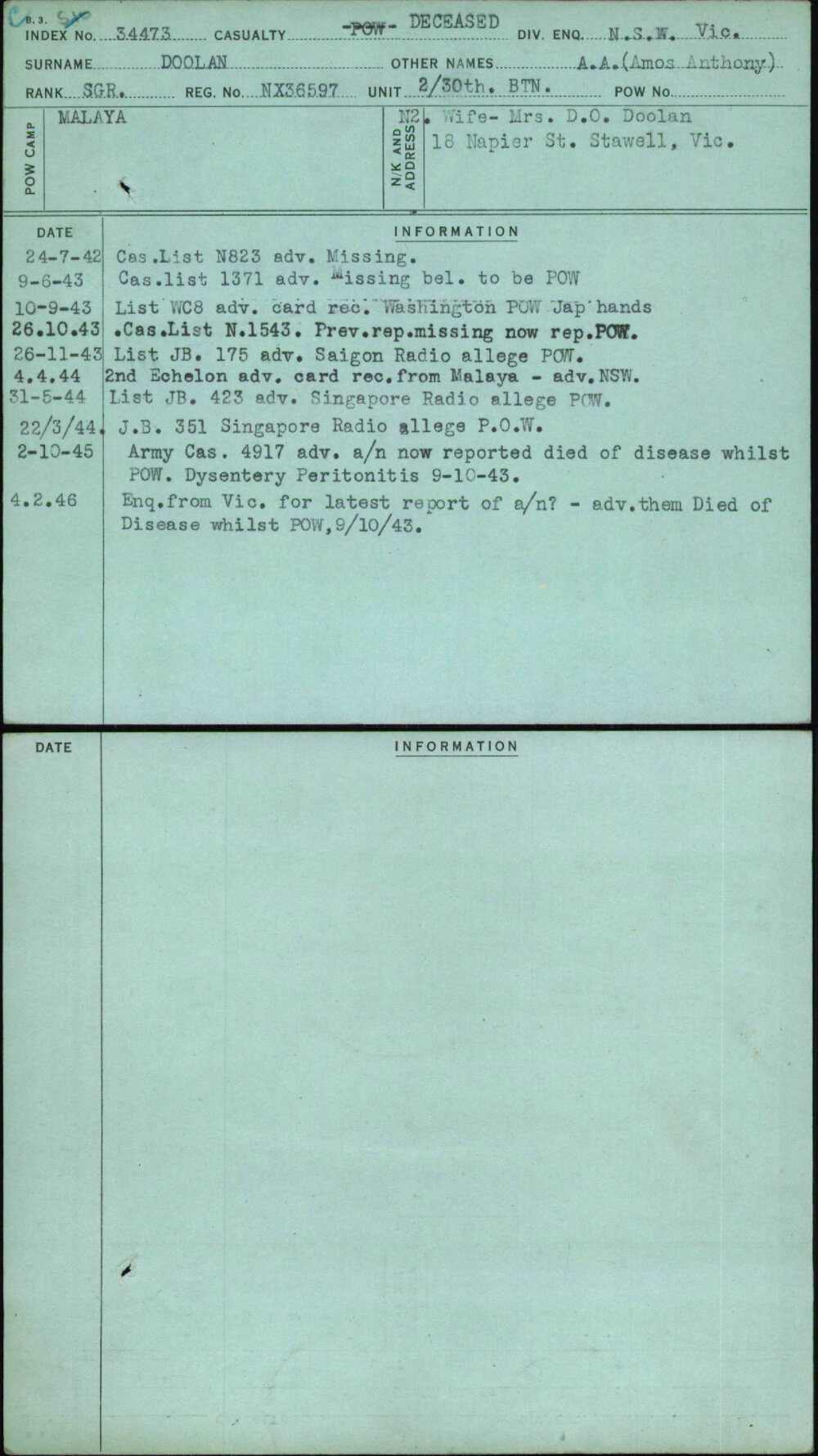 Doolan, A A (Amos Anthony), NX36597