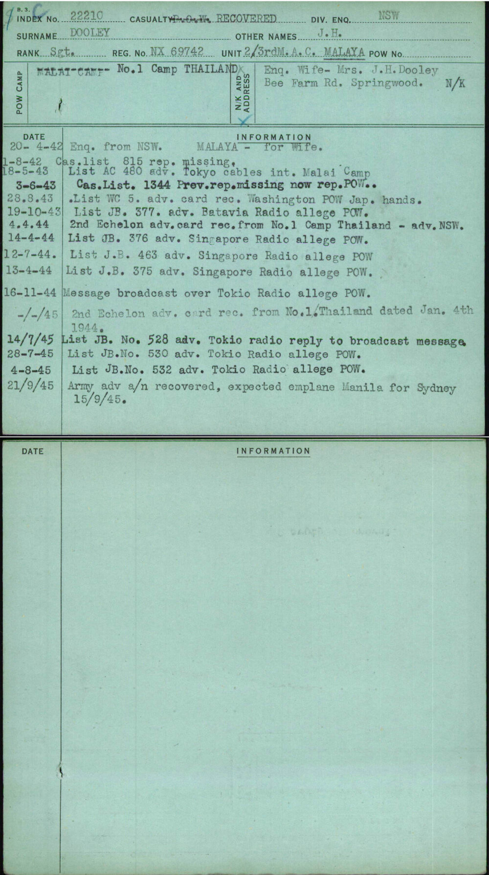 Dooley, J H, NX69742