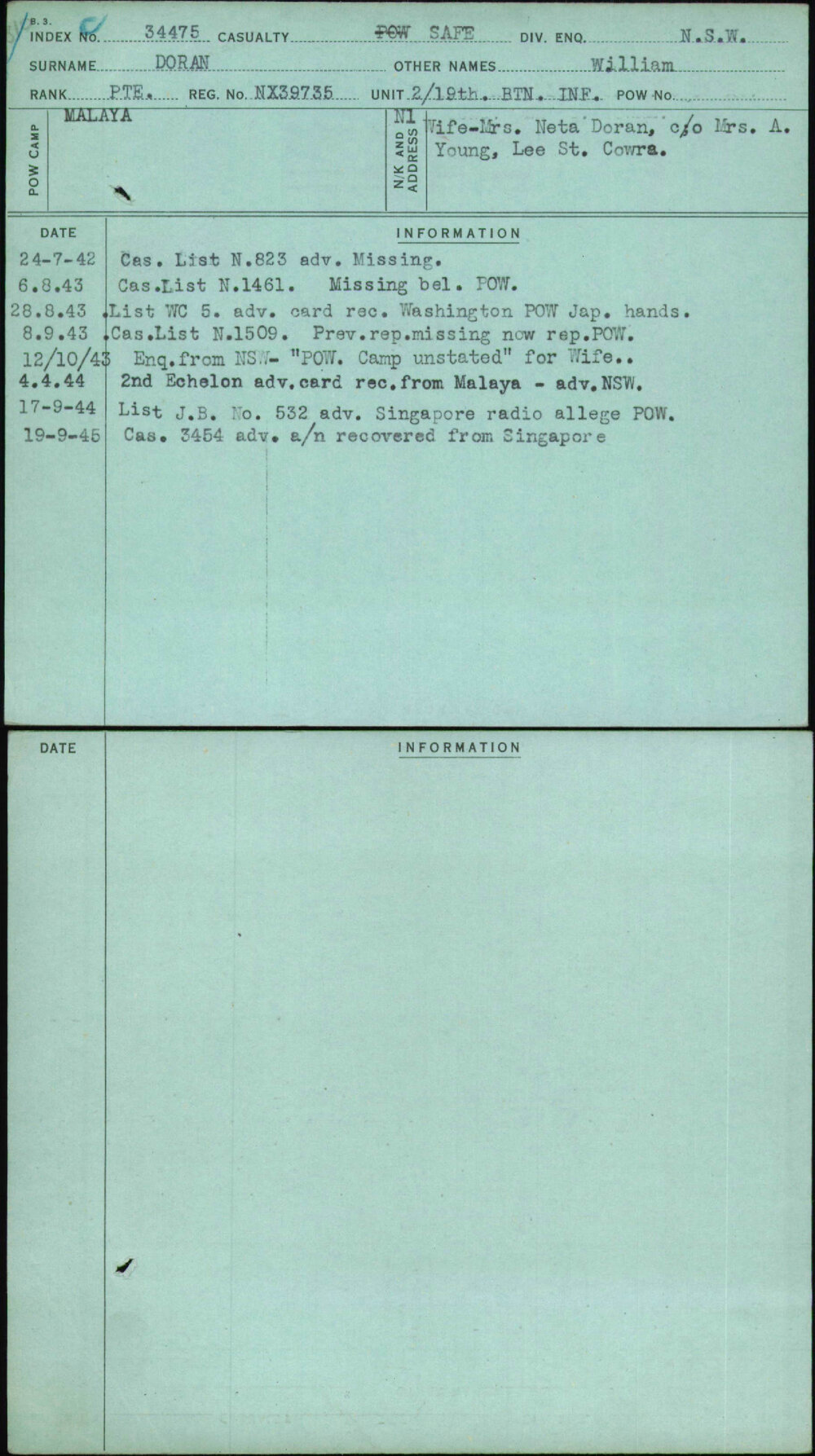 Doran, William, NX39735