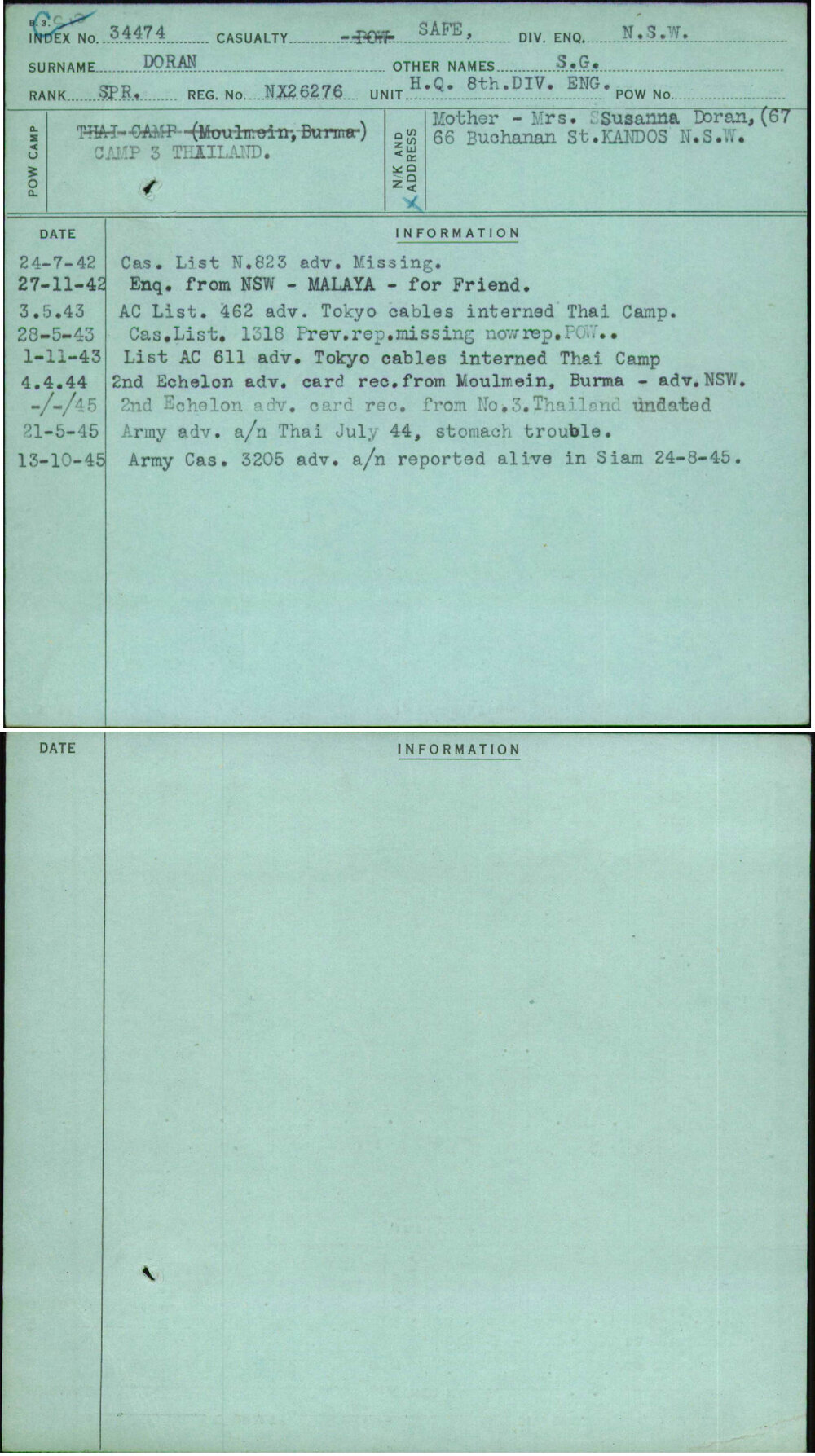 Doran, S G, NX26276