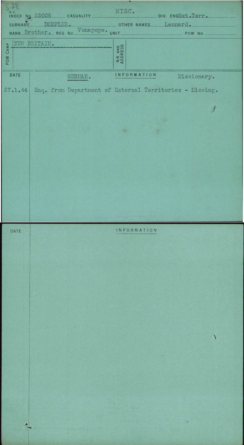 Dorfler, Leonard, Vunapope