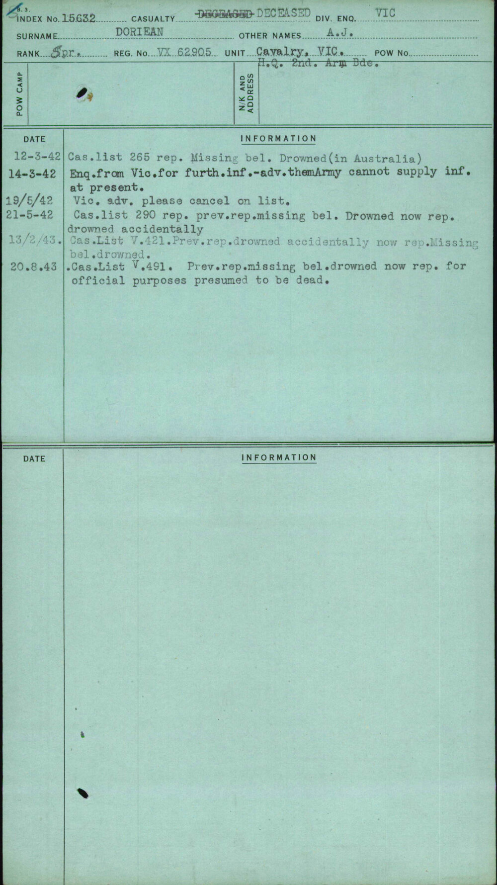 Doriean, A J, VX62905