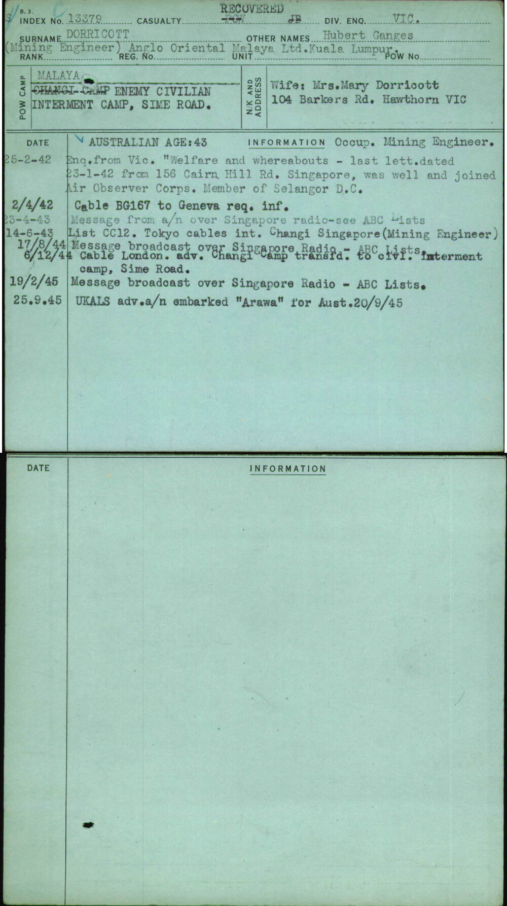 Dorricott, Hubert Ganges, [No Service Number]