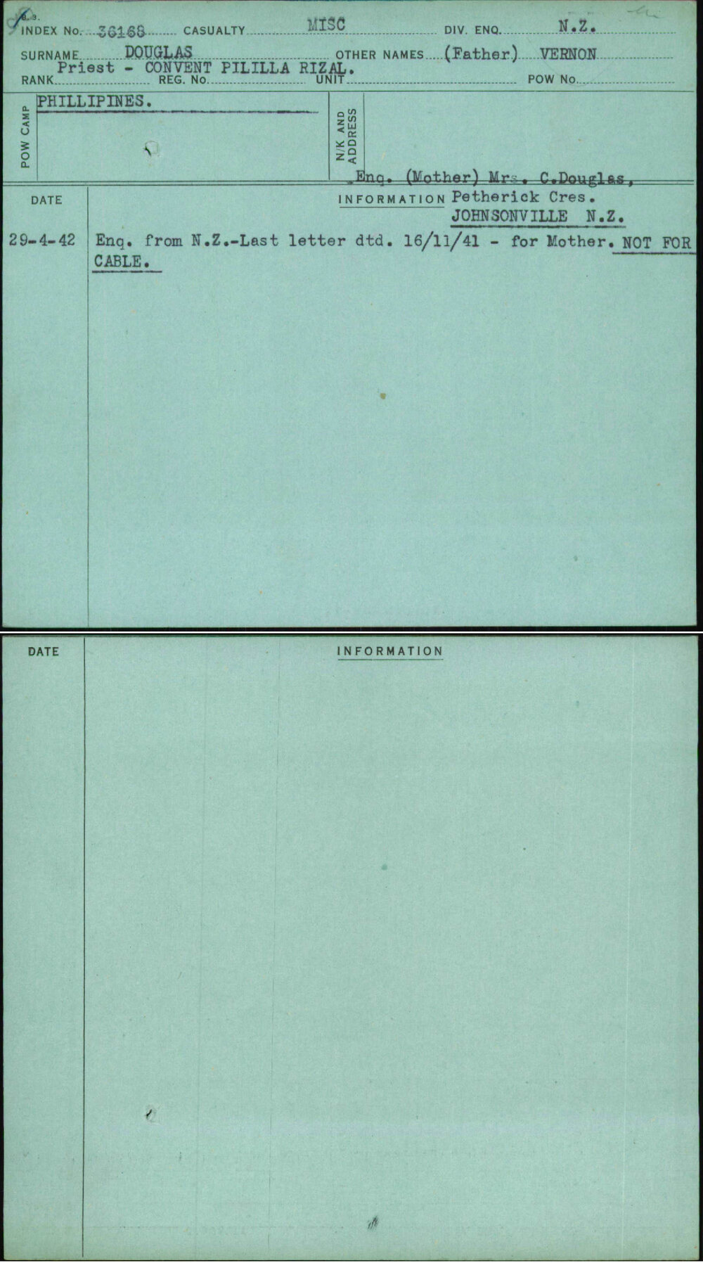 Douglas, (Father) Vernon, [No Service Number]