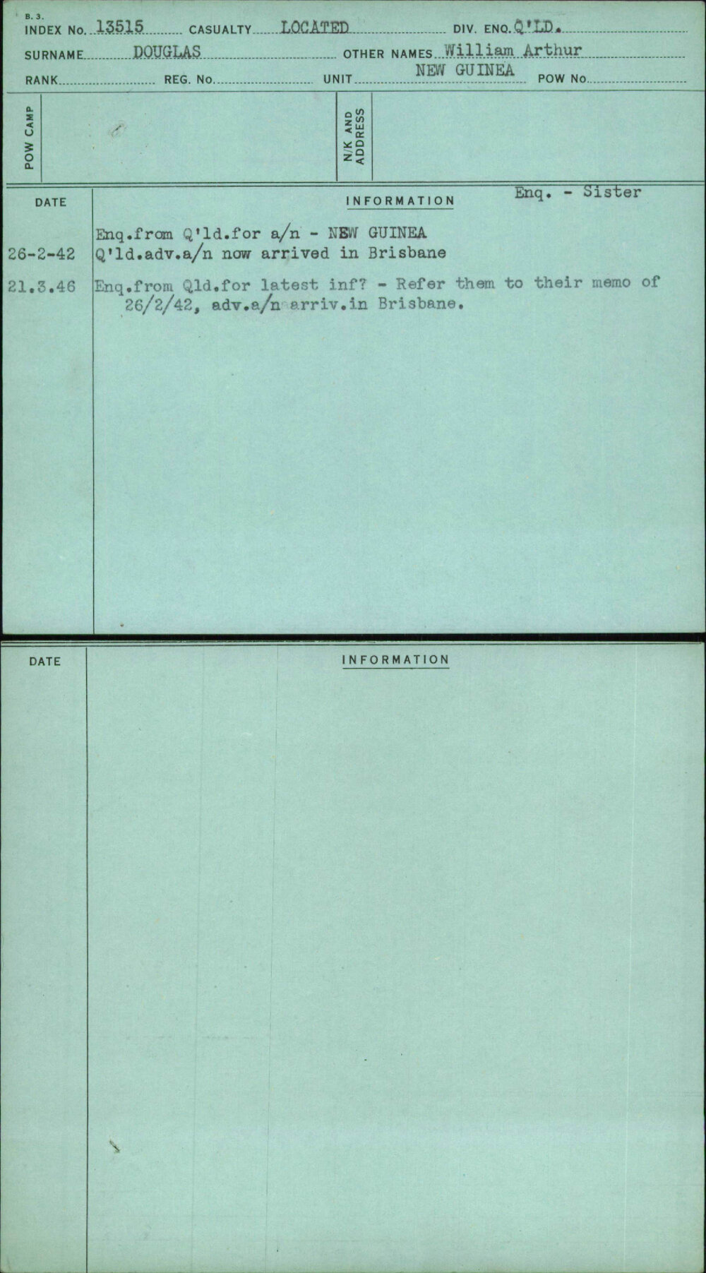 Douglas, William Arthur, [No Service Number]