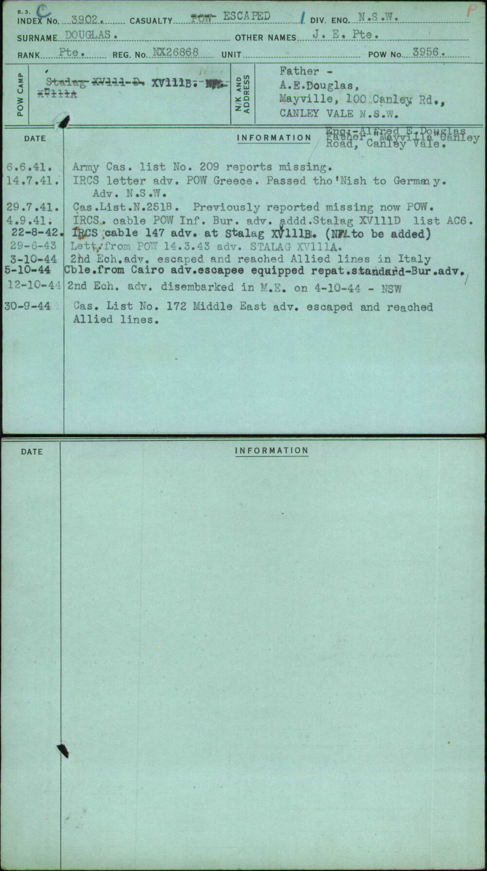 Douglas, J E Pte, NX26868