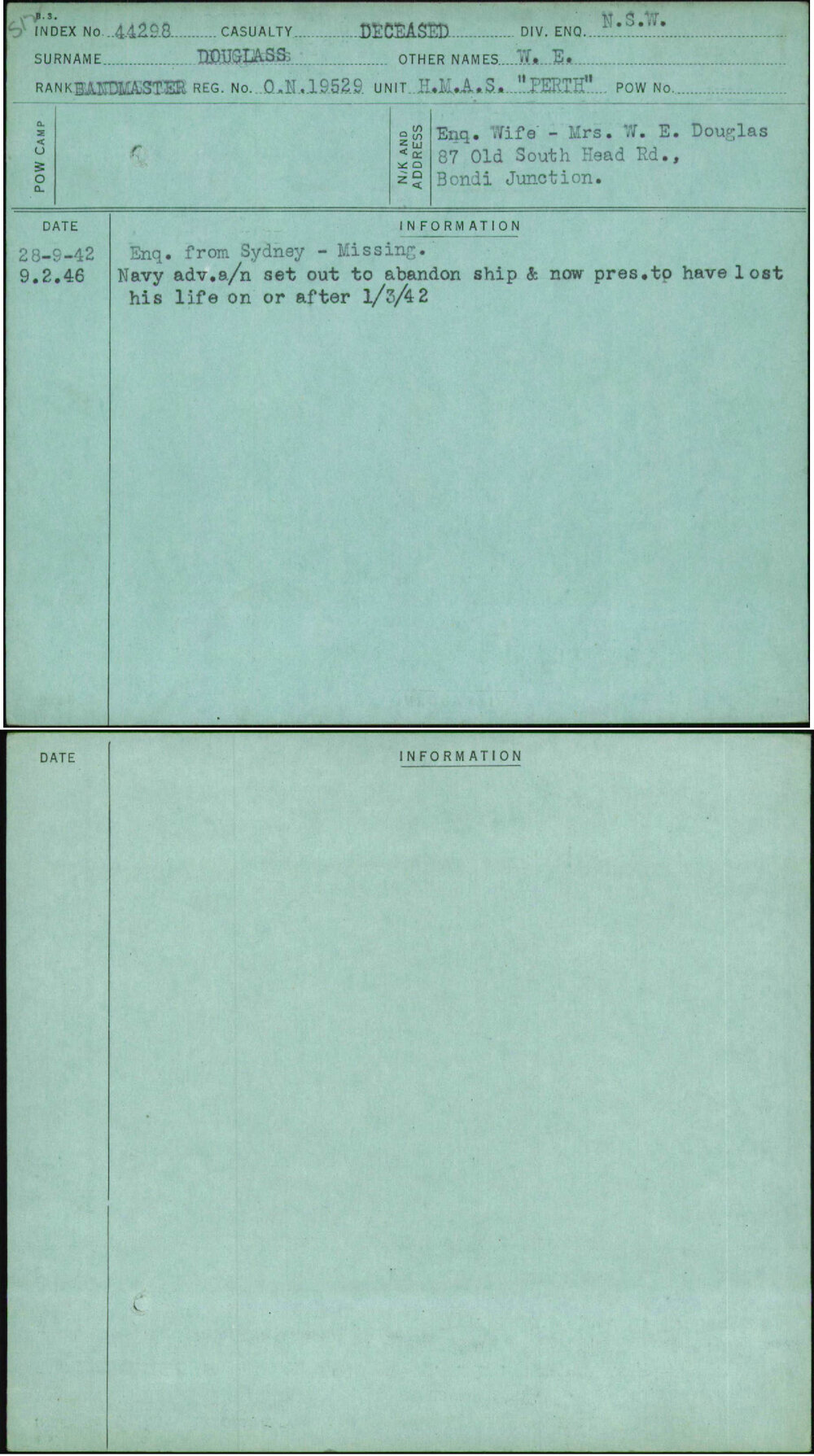 Douglass, W E, On19529