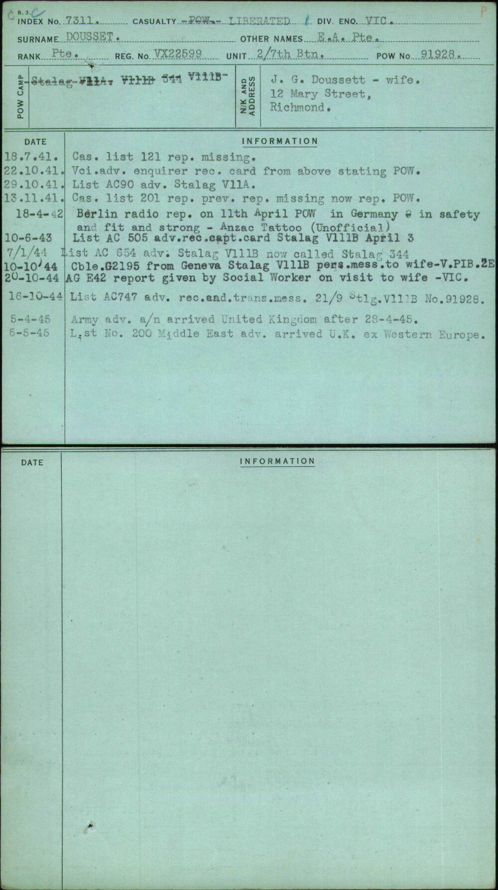 Dousset, E A Pte, VX22599