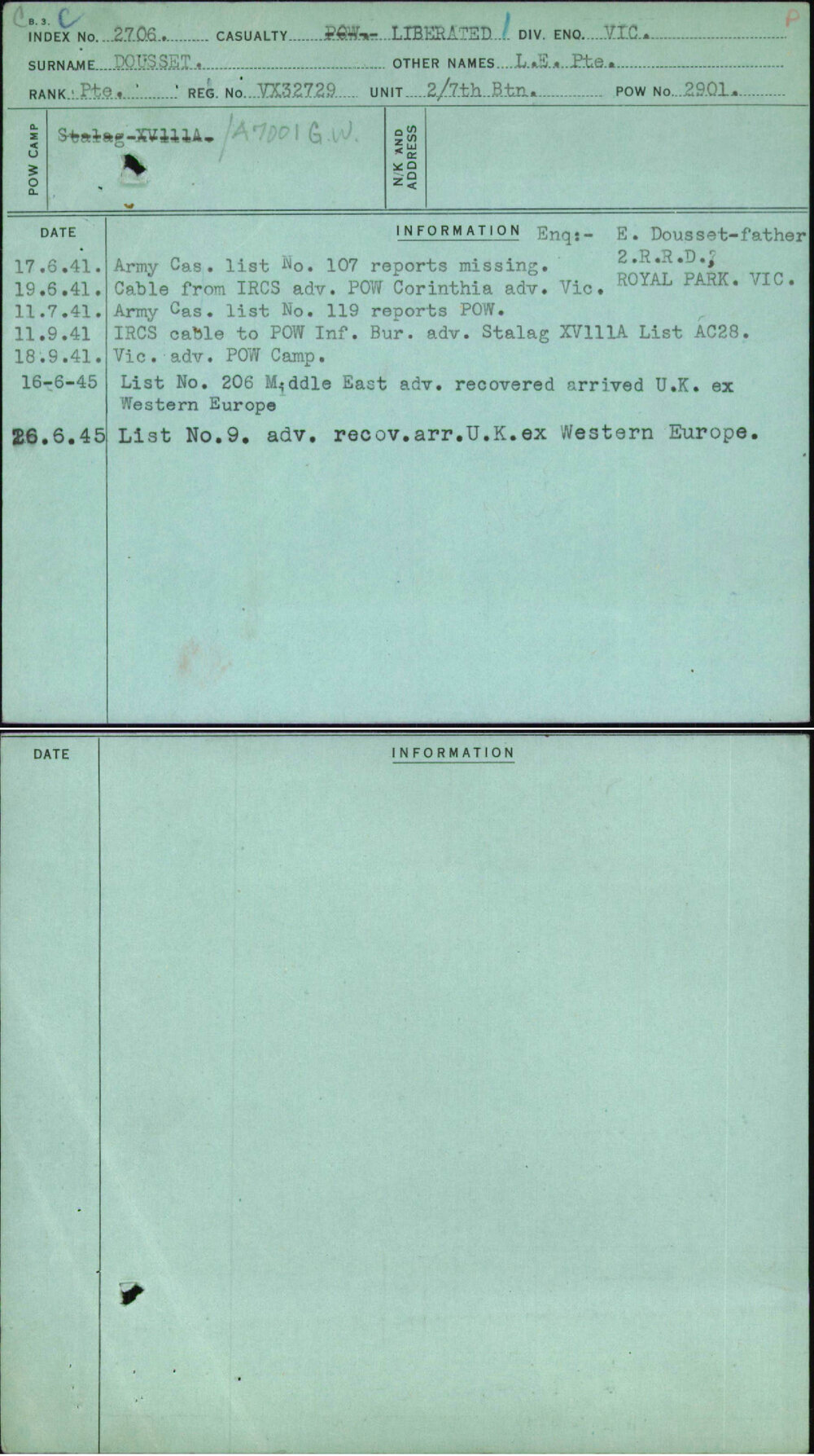 Dousset, L E Pte, VX32729