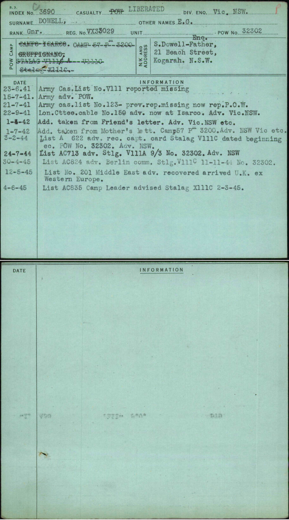 Dowell, E G, VX33029