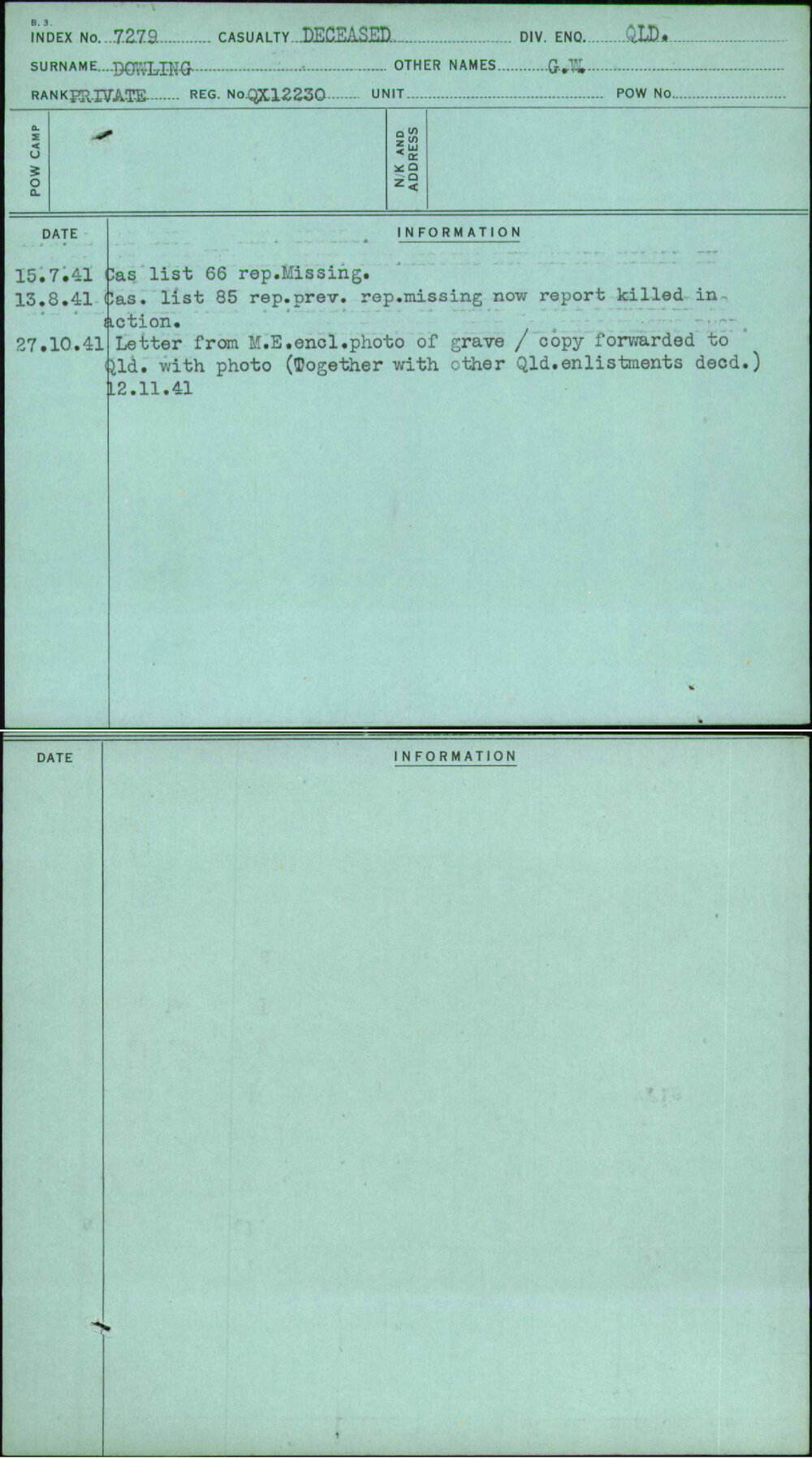 Dowling, G W, QX12230