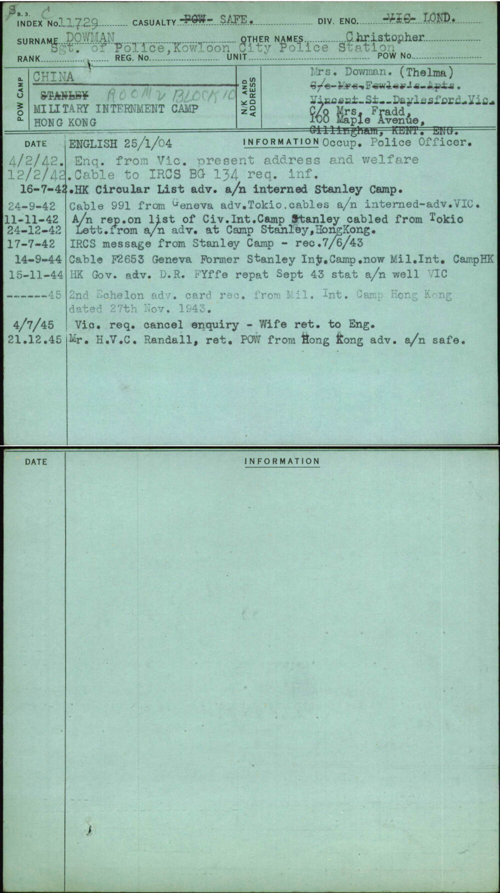 Dowman, Christopher, [No Service Number]