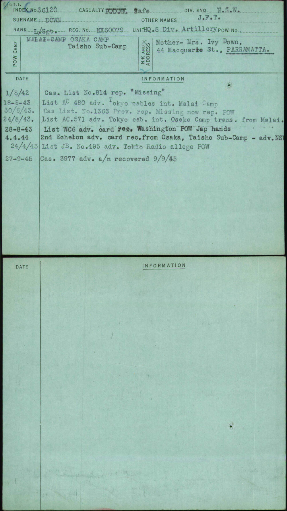 Down, J F T, NX60079