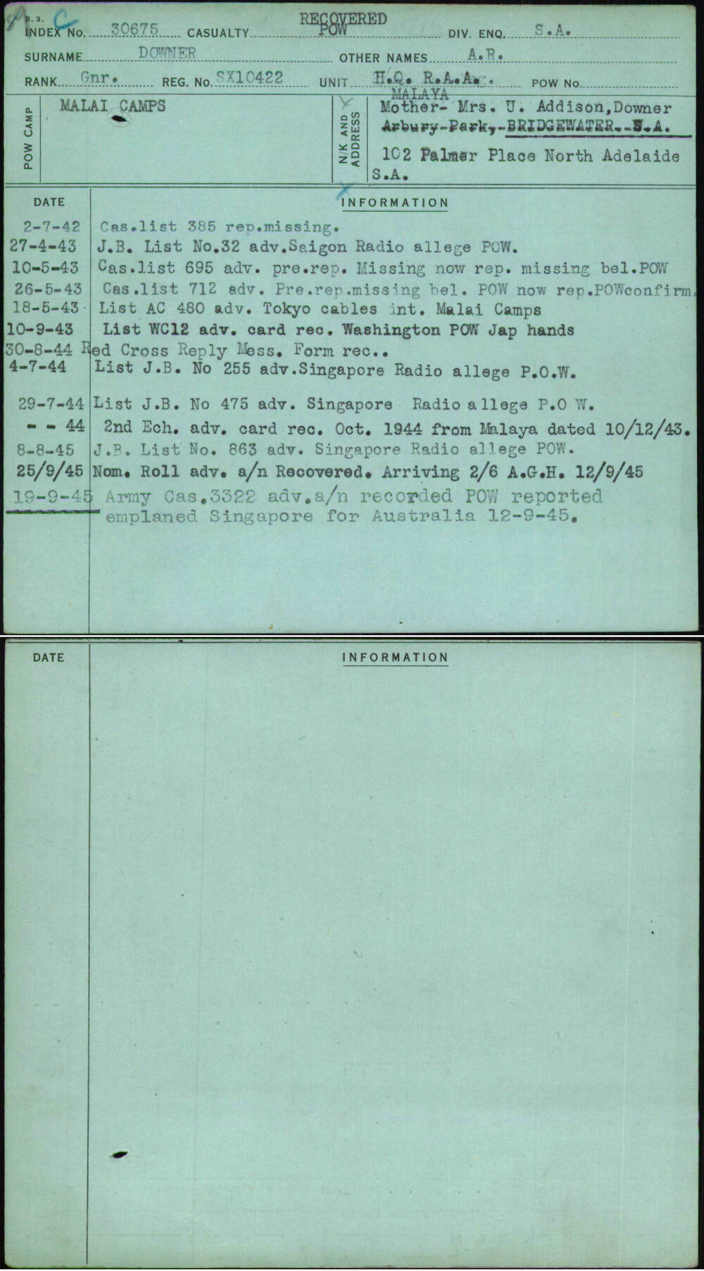 Downer, A R, SX10422