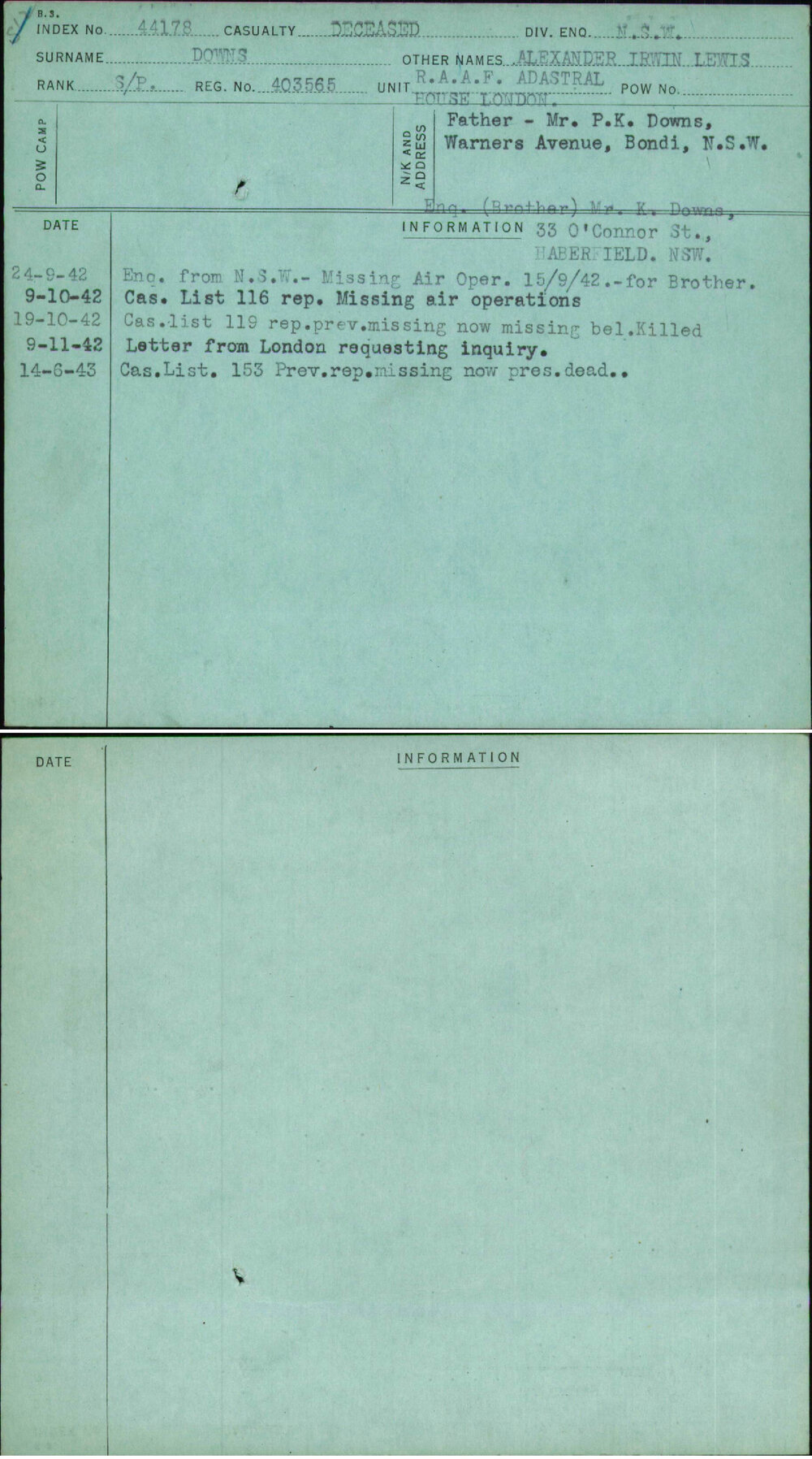 Downs, Alexander Irwin Lewis, 403565