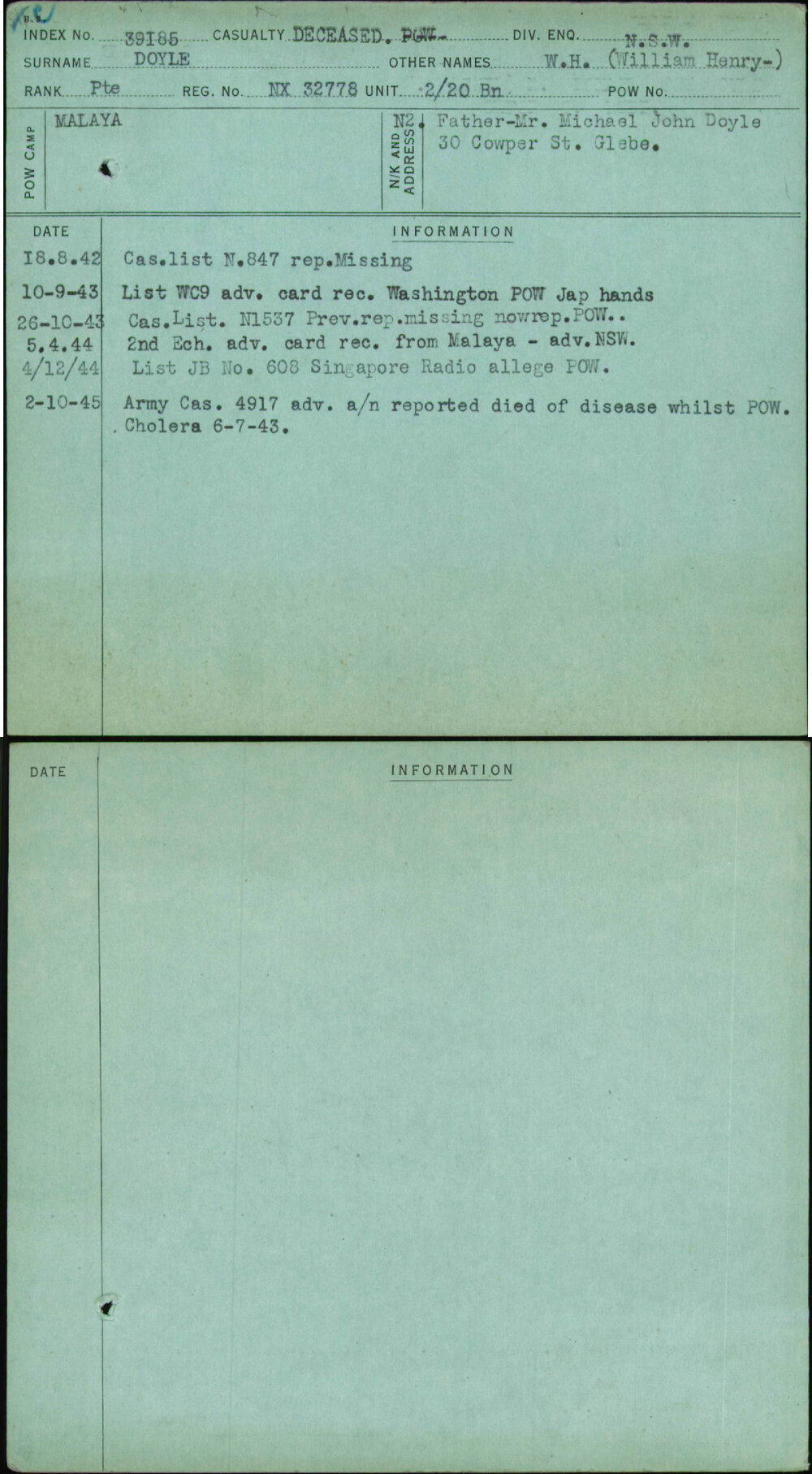 Doyle, W H (William Henry), NX32778
