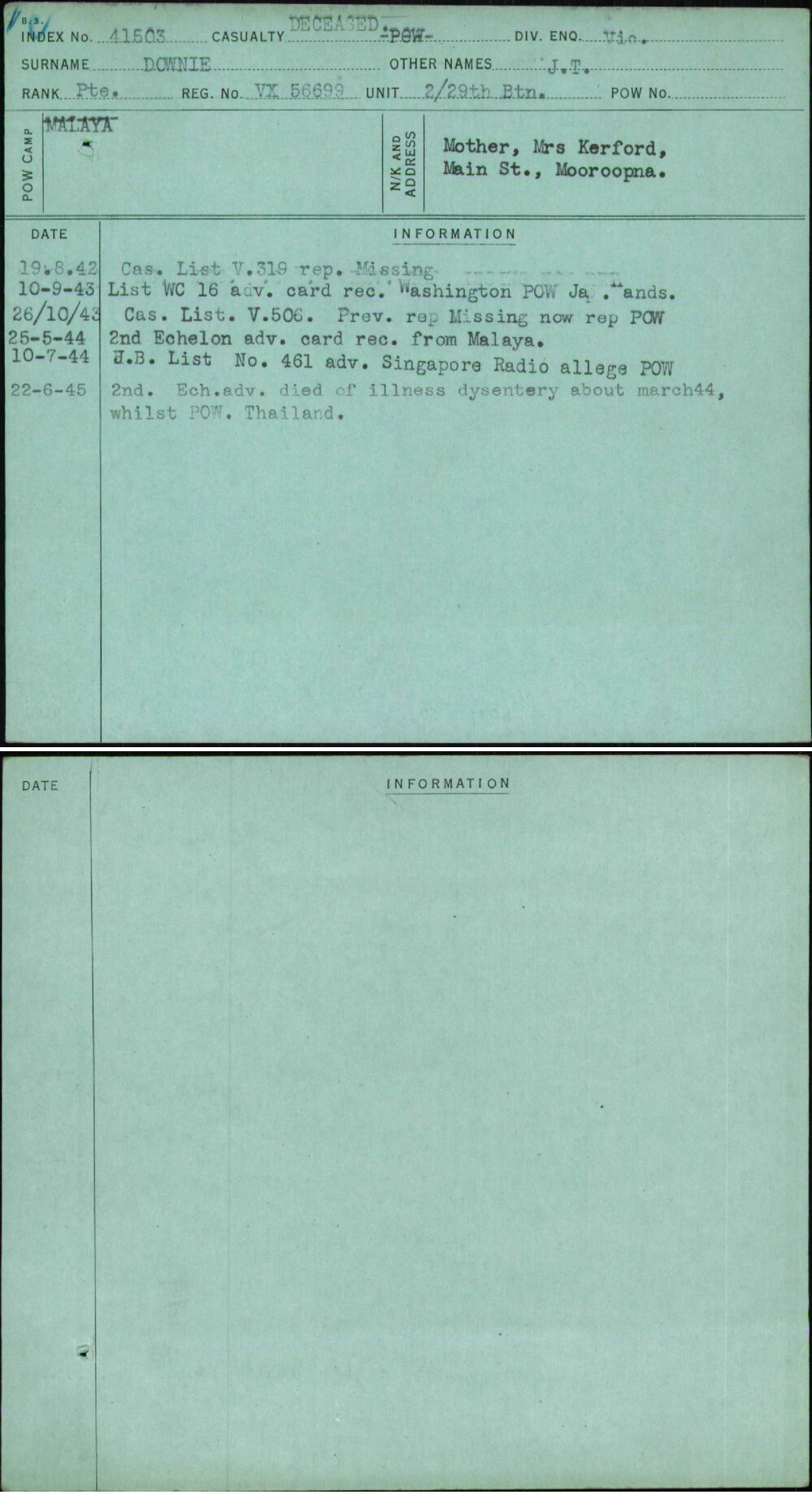 Downie, J T, VX56699