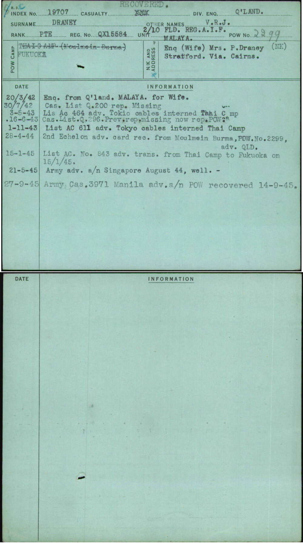 Draney, V R J, QX15584