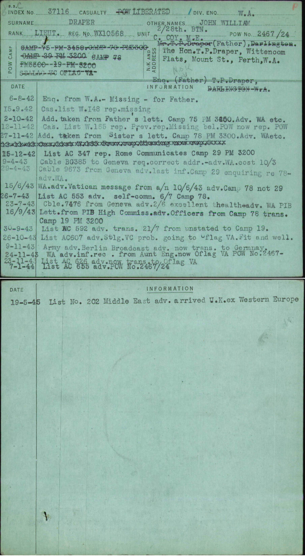 Draper, John William, WX10568