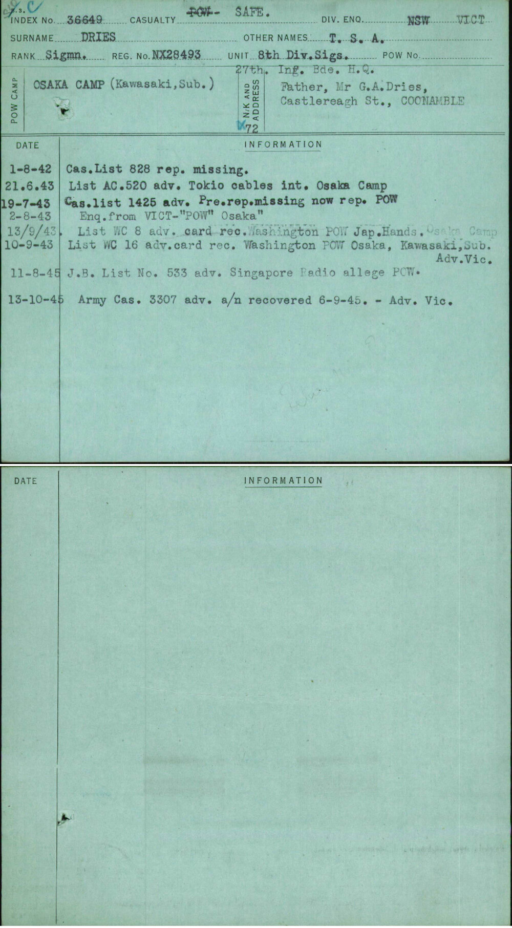 Dries, T S A, NX28493