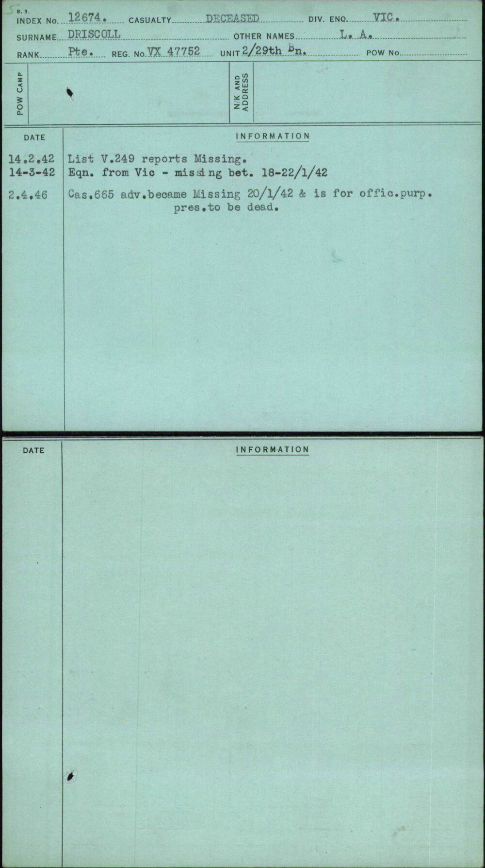 Driscoll, L A, VX47752