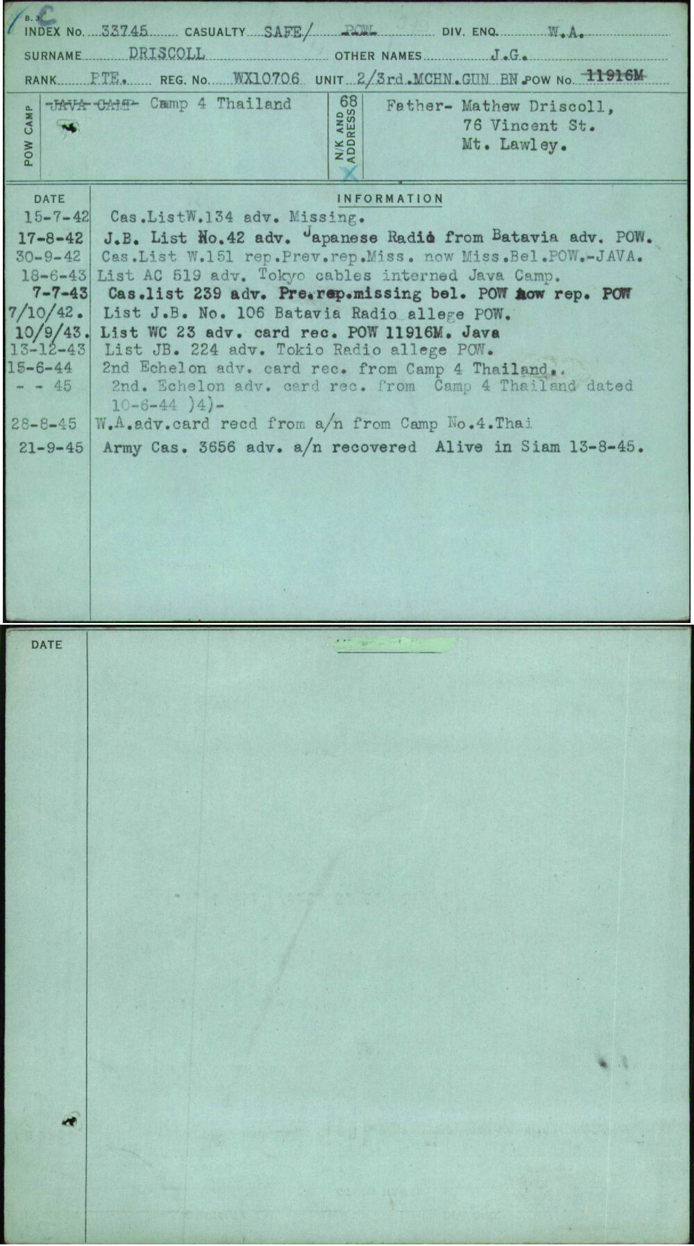 Driscoll, J G, WX10706