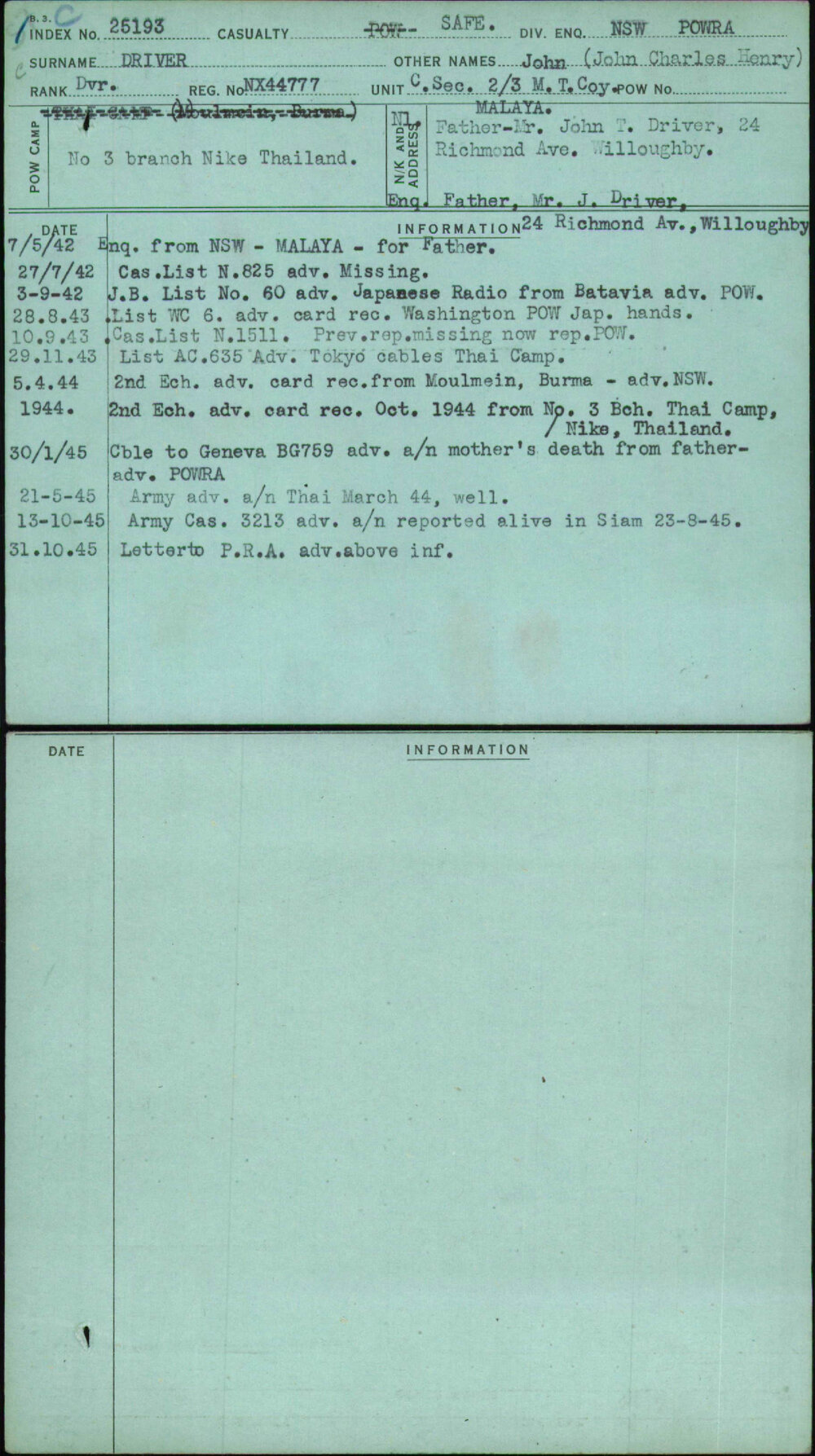 Driver, John (John Charles Henry), NX44777