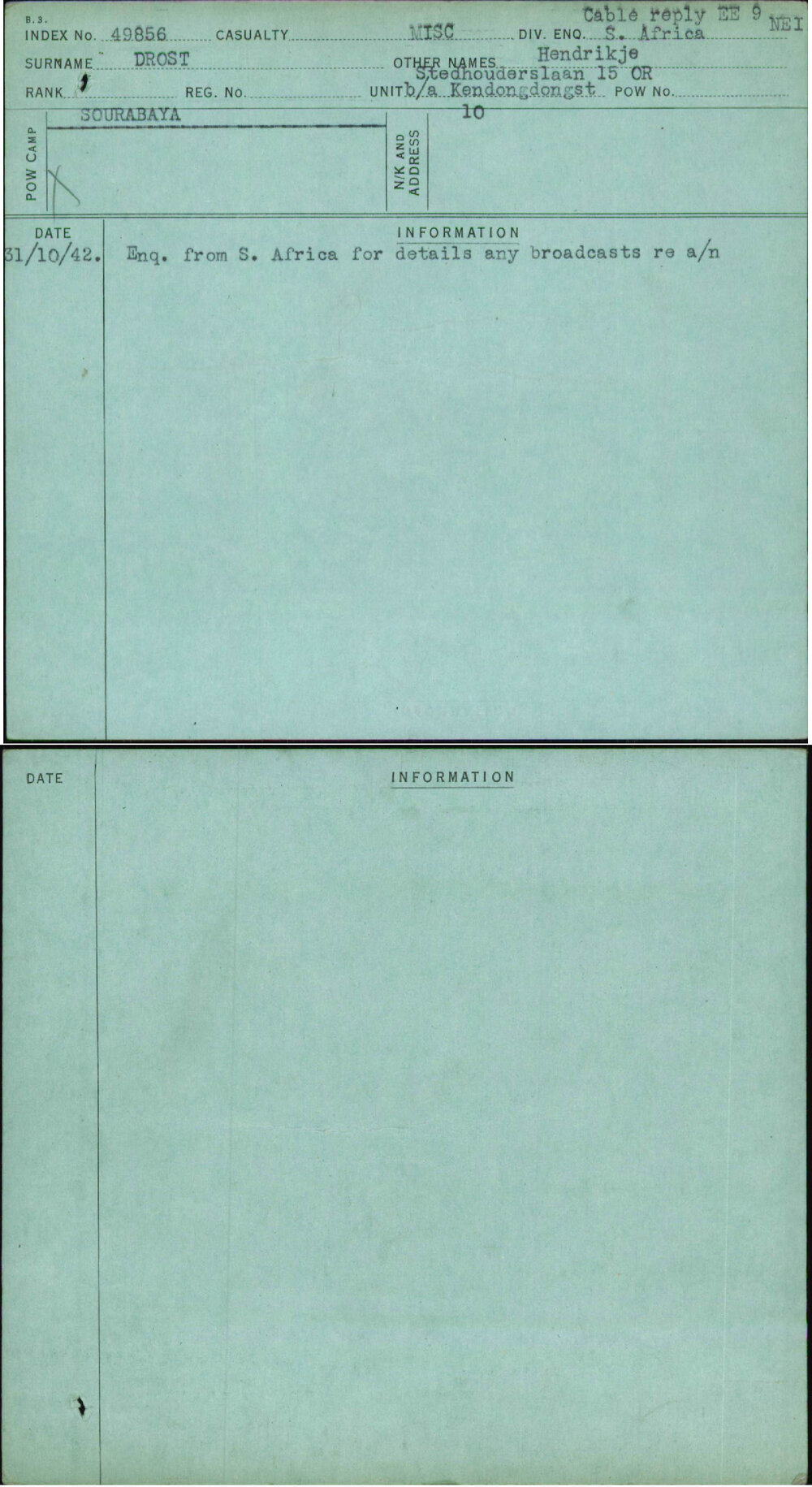 Drost, Hendrikje, [No Service Number]