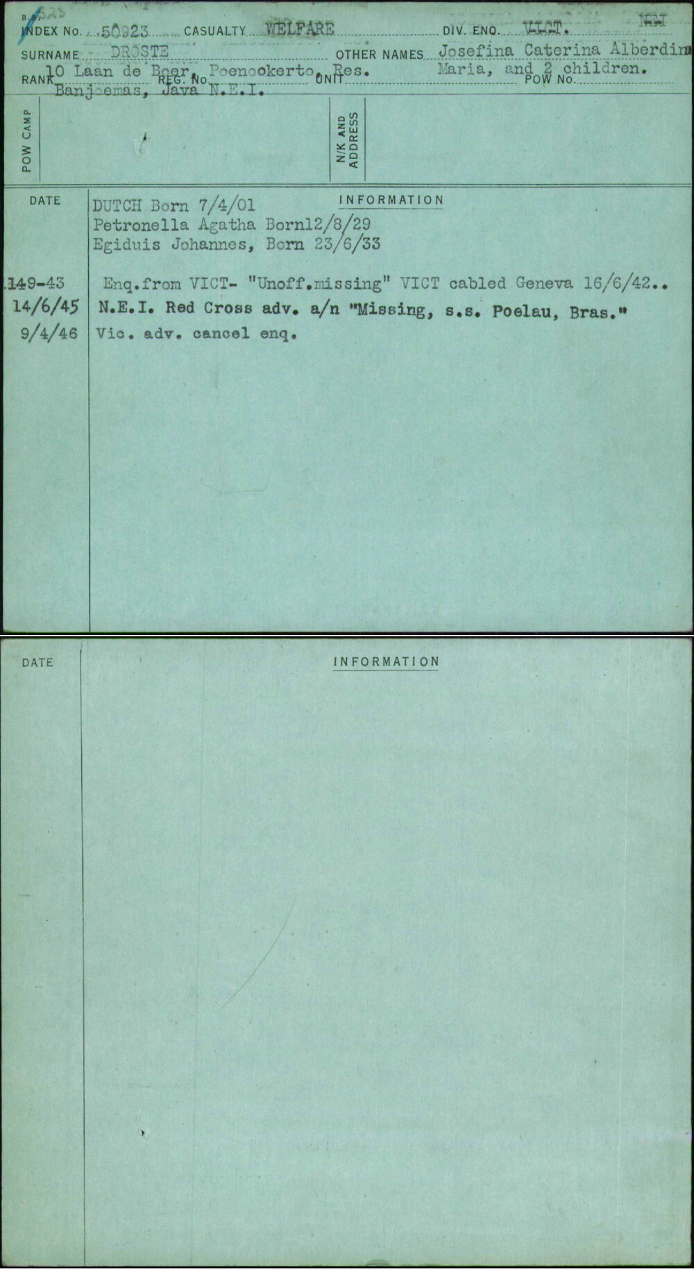 Droste, Josefina Caterina Alberdina Maria, [No Service Number]