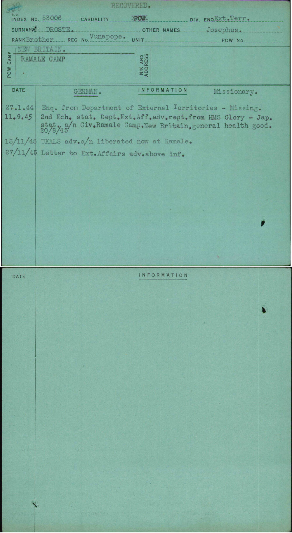 Droste, Josephus, Vunapope