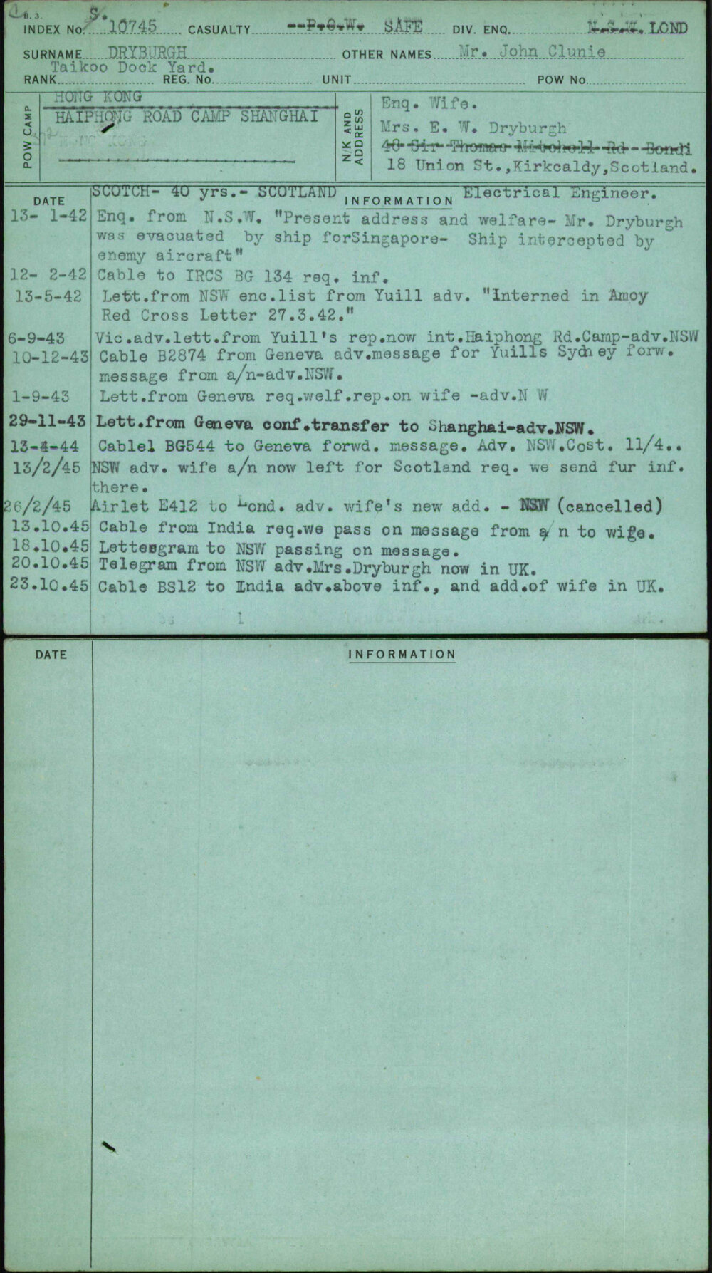Dryburgh, Mr John Clunie, [No Service Number]