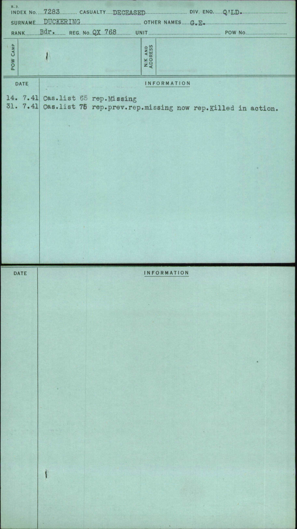 Duckering, G E, QX768