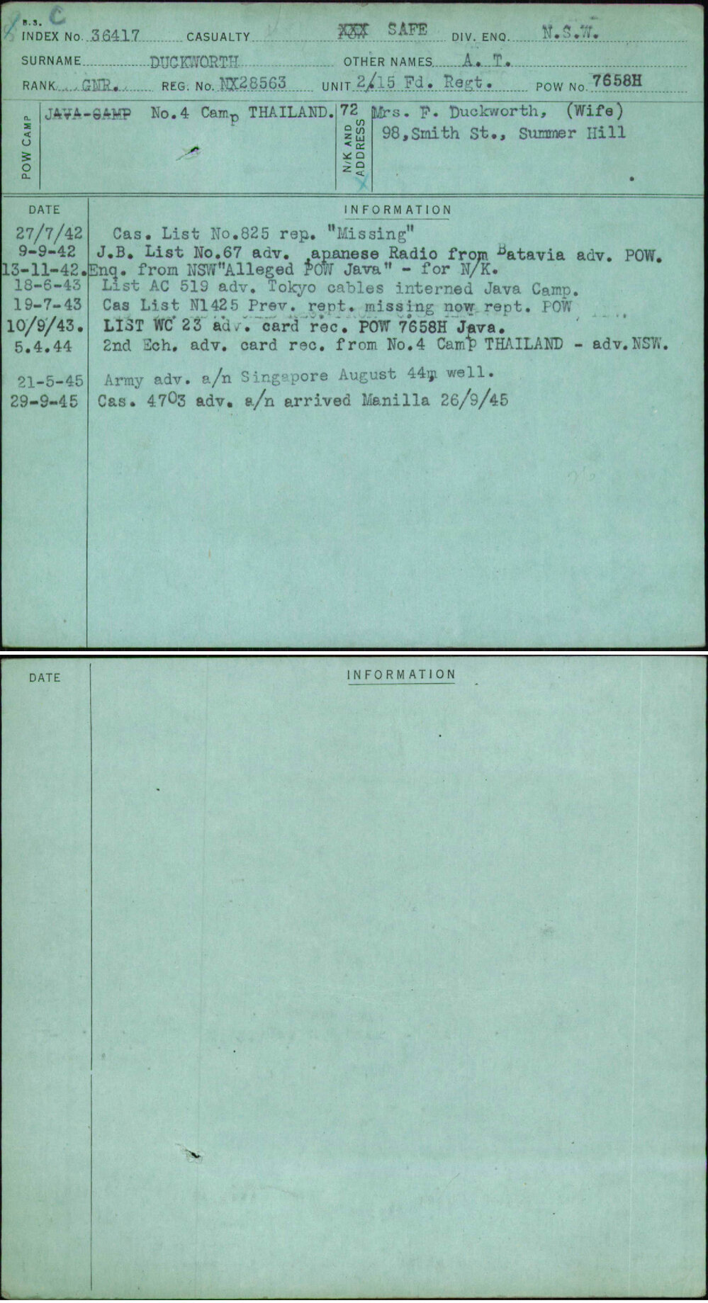 Duckworth, A T, NX28563